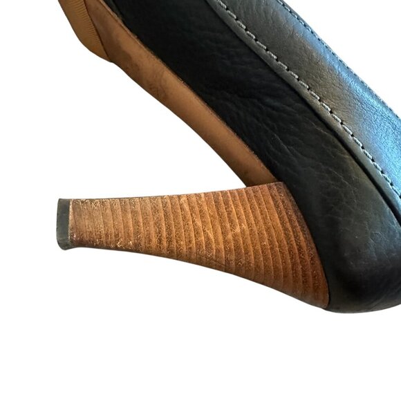 Chloe Leather Round Toe Pumps High Heels Wooden Black Size 38 7.5 Women's - Picture 11 of 14